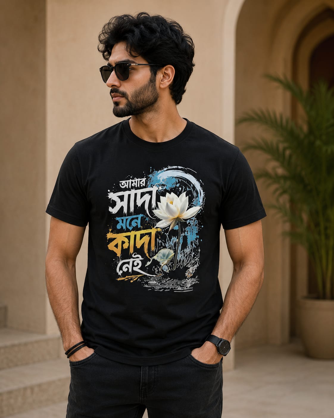 Aamar Sada Mone Kalo Nei Bengali Typography Premium Cotton Unisex T-Shirt | Ong Bong Chong - Graphic T-Shirt by Ong Bong Chong